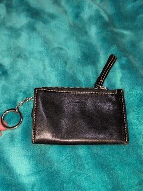 Coach Black Leather Zip Mini Keychain Pouch
